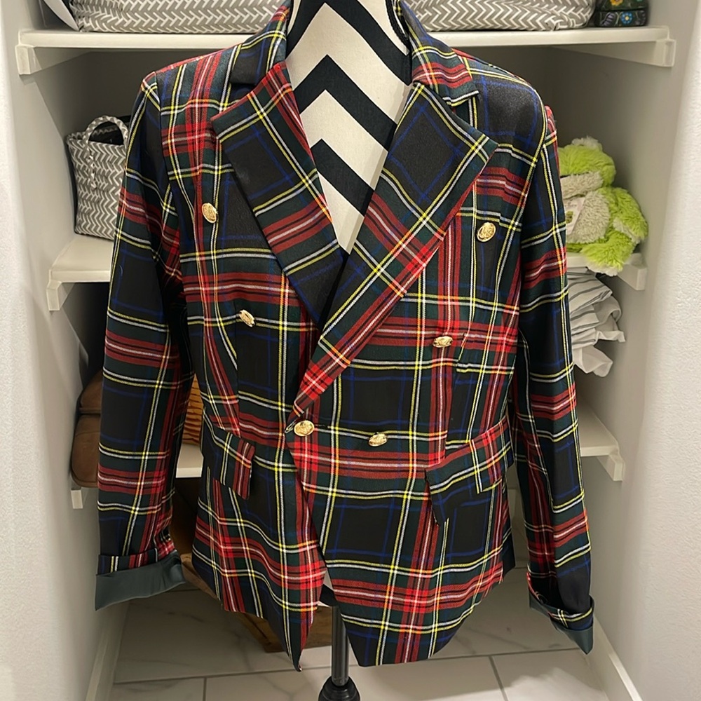 Stylish Plaid Double-Breasted Blazer